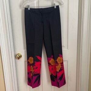 Trina Turk dark grey pants with red black purple and tan color